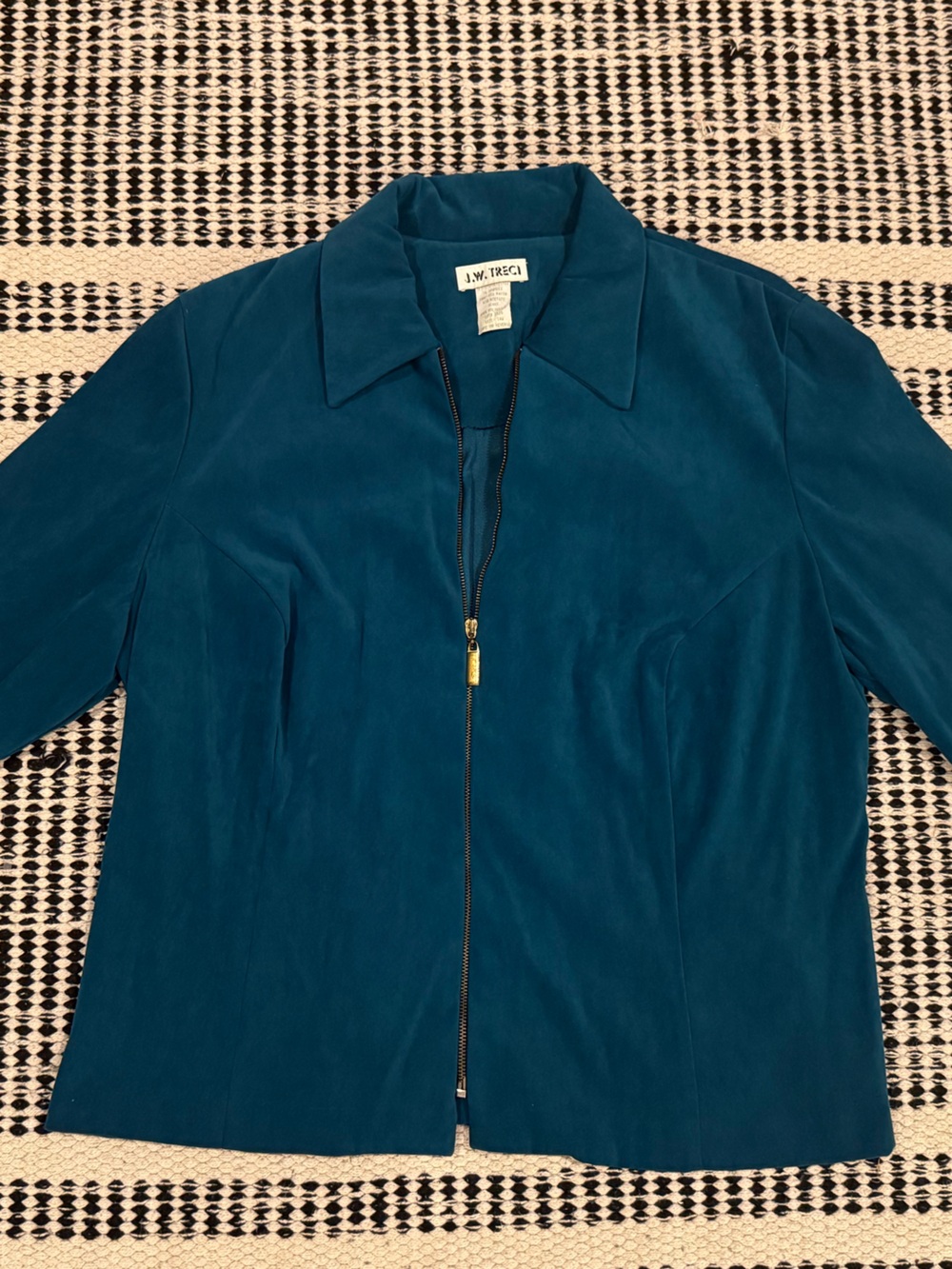 Vintage J.W. Treci Teal Blue Full Zip Light Jacket Blouse Plus Size 14W